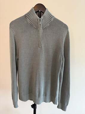 100% Cotton Goodthreads Men's Gray Quarter-Zip Mock Neck Sweater Size M